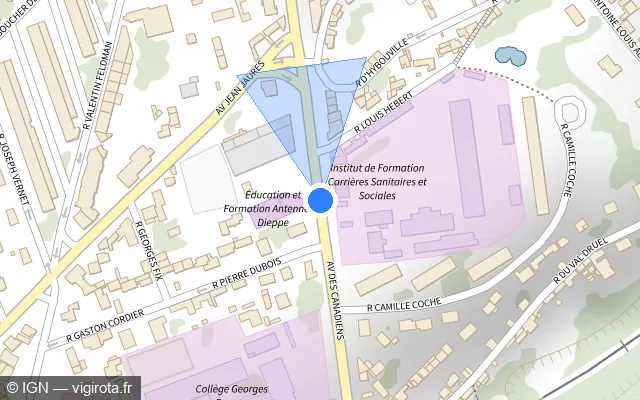 Vue plan de l'emplacement du radar de feu rouge à Dieppe