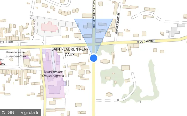 Vue plan de l'emplacement du radar de feu rouge à Saint-Laurent-en-Caux