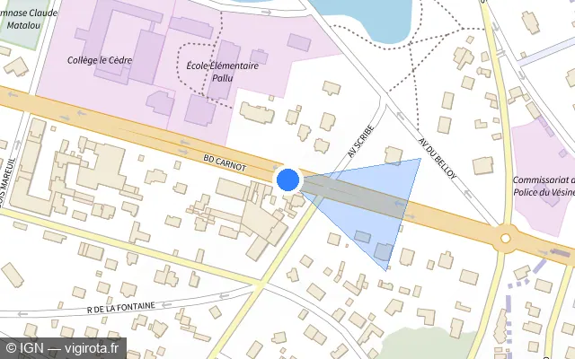 Vue plan de l'emplacement du radar de feu rouge à Le Vésinet