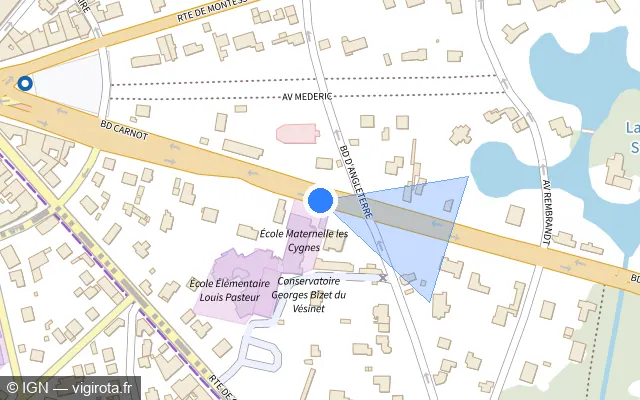 Vue plan de l'emplacement du radar de feu rouge à Le Vésinet