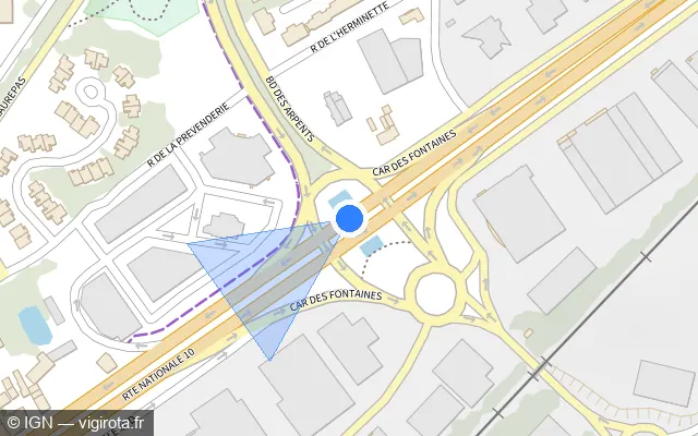 Vue plan de l'emplacement du radar de feu rouge à Coignières