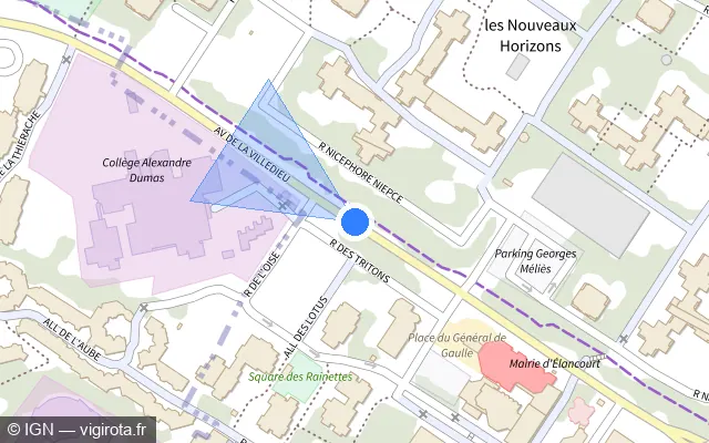 Vue plan de l'emplacement du radar de feu rouge à Élancourt