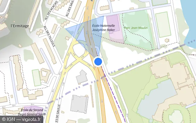 Vue plan de l'emplacement du radar de feu rouge à Le Pecq
