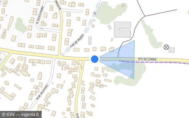 Vue plan de l'emplacement du radar de feu rouge à Rivery