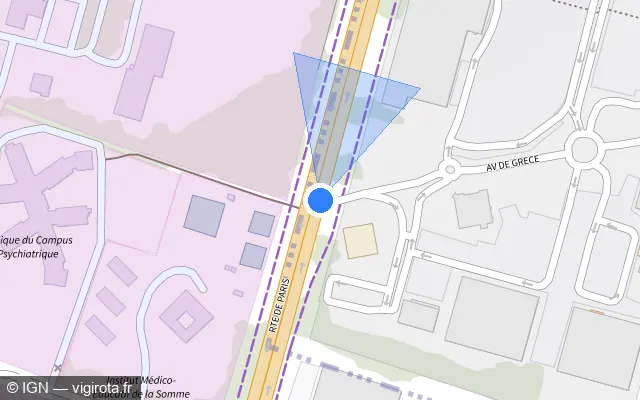 Vue plan de l'emplacement du radar de feu rouge à Dury