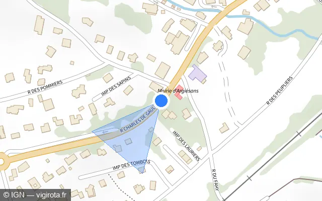 Vue plan de l'emplacement du radar de feu rouge à Argiésans