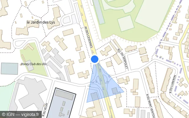 Vue plan de l'emplacement du radar de feu rouge à Les Ulis