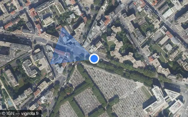 Vue satellite de l'emplacement du radar de feu rouge à Boulogne-Billancourt