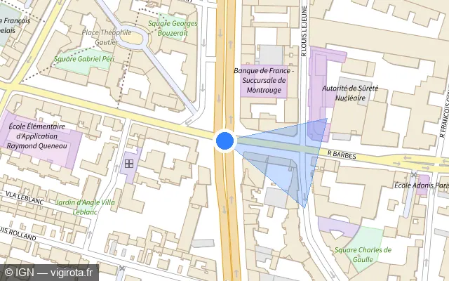 Vue plan de l'emplacement du radar de feu rouge à Montrouge