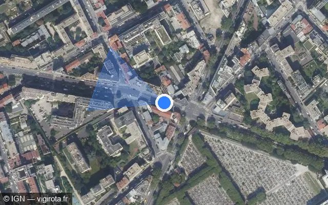 Vue satellite de l'emplacement du radar de feu rouge à Boulogne-Billancourt
