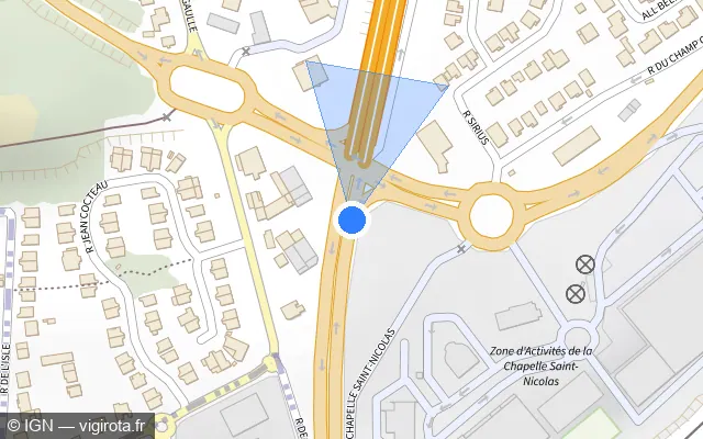 Vue plan de l'emplacement du radar de feu rouge à Groslay