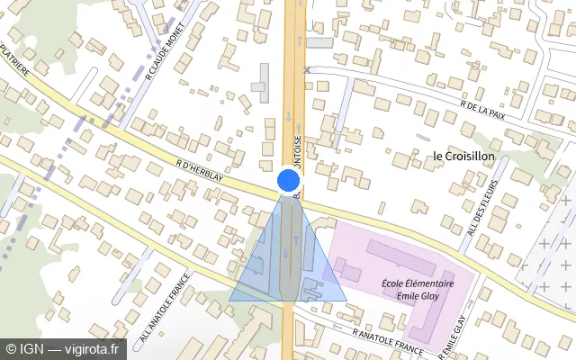 Vue plan de l'emplacement du radar de feu rouge à Montigny-lès-Cormeilles