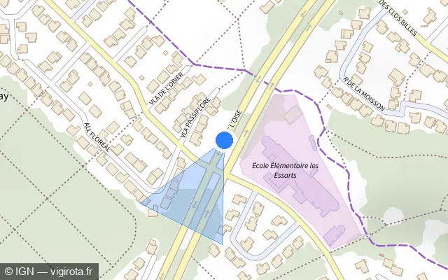 Vue plan de l'emplacement du radar de feu rouge à Courdimanche