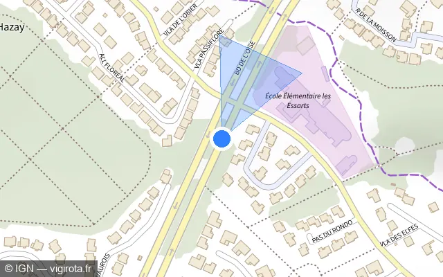 Vue plan de l'emplacement du radar de feu rouge à Courdimanche