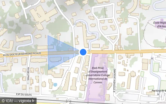 Vue plan de l'emplacement du radar de feu rouge à Cannes