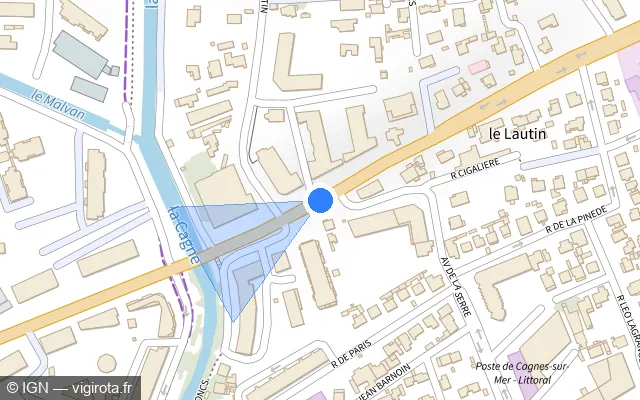 Vue plan de l'emplacement du radar de feu rouge à Cagnes-sur-Mer