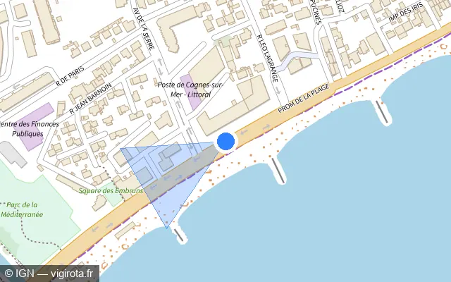 Vue plan de l'emplacement du radar tourelle à Cagnes-sur-Mer