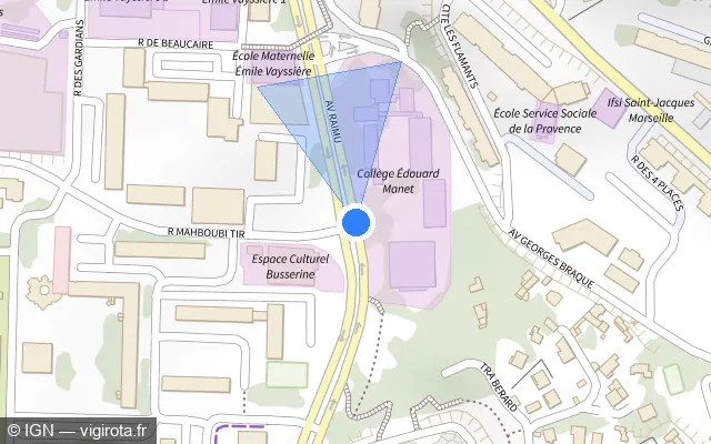 Vue plan de l'emplacement du radar de feu rouge à Marseille