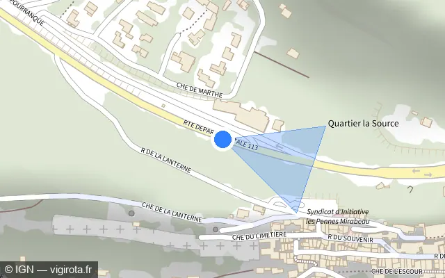Vue plan de l'emplacement du radar de feu rouge à Les Pennes-Mirabeau