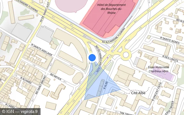 Vue plan de l'emplacement du radar tourelle à Marseille