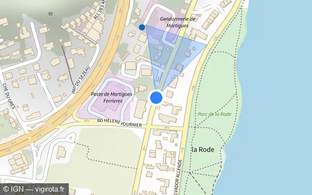 Vue plan de l'emplacement du radar tourelle à Martigues
