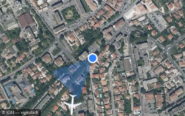 Vue satellite de l'emplacement du radar tourelle à Marignane