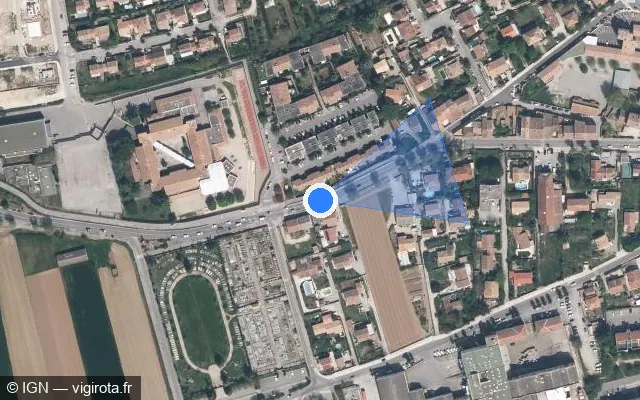 Vue satellite de l'emplacement du radar tourelle à Peyrolles-en-Provence