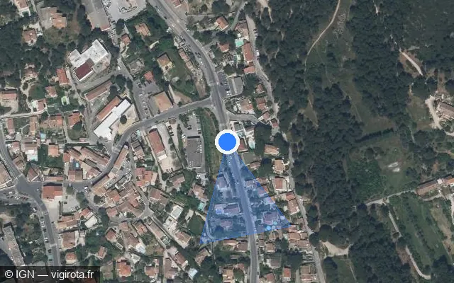 Vue satellite de l'emplacement du radar urbain à Les Pennes-Mirabeau