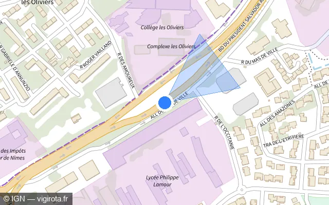 Vue plan de l'emplacement du radar tourelle à Nîmes