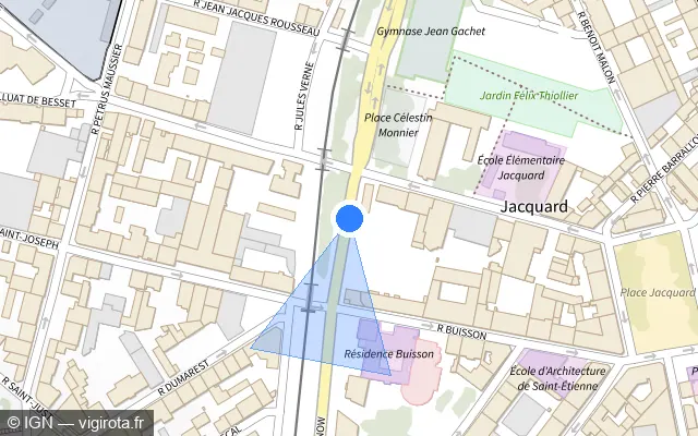 Vue plan de l'emplacement du radar de feu rouge à Saint-Étienne