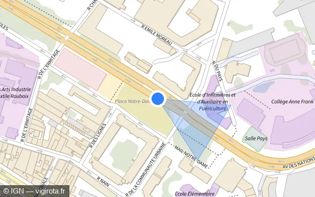 Vue plan de l'emplacement du radar tourelle à Roubaix