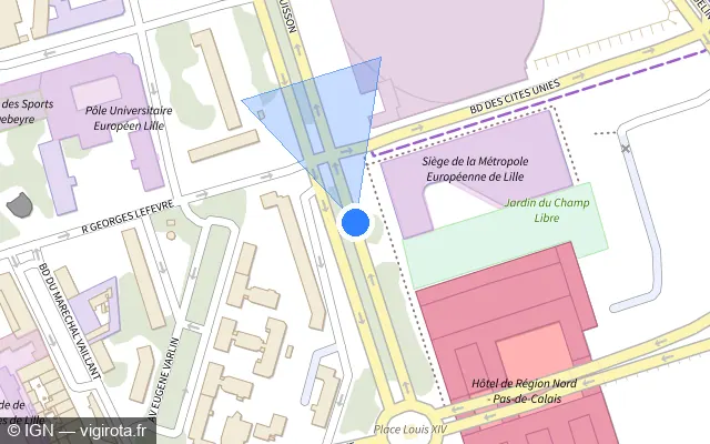 Vue plan de l'emplacement du radar tourelle à Lille