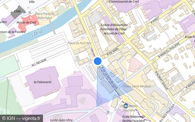 Vue plan de l'emplacement du radar tourelle à Creil