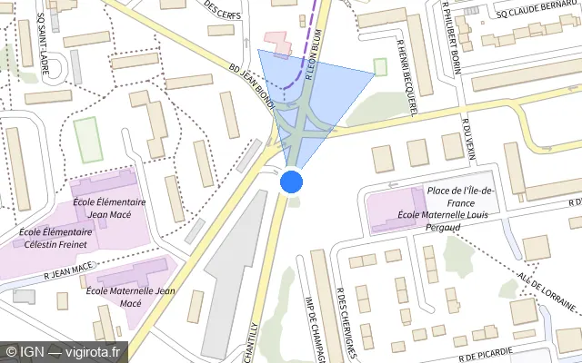 Vue plan de l'emplacement du radar tourelle à Creil