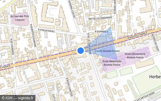 Vue plan de l'emplacement du radar de feu rouge à Clermont-Ferrand