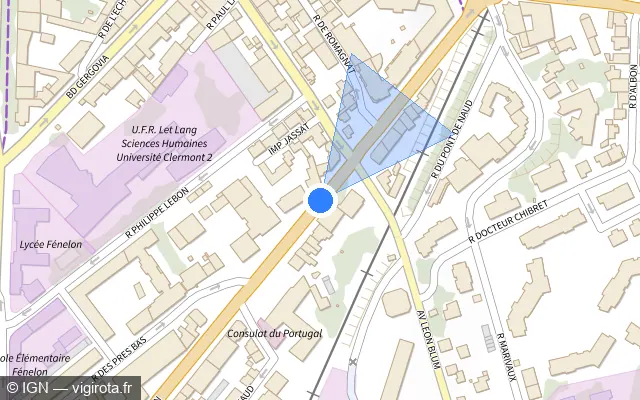 Vue plan de l'emplacement du radar de feu rouge à Clermont-Ferrand