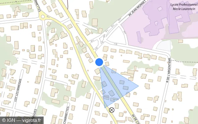 Vue plan de l'emplacement du radar de feu rouge à Mozac