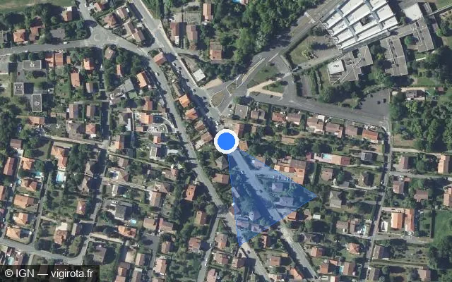 Vue satellite de l'emplacement du radar de feu rouge à Mozac
