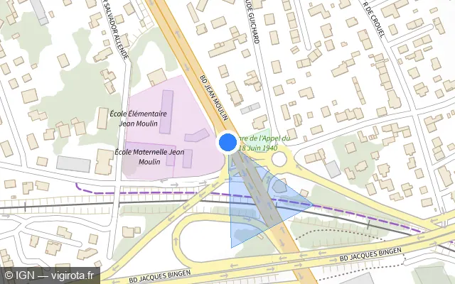 Vue plan de l'emplacement du radar de feu rouge à Clermont-Ferrand