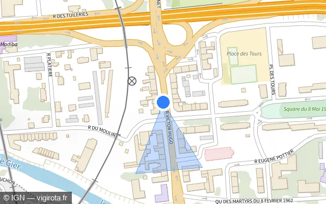Vue plan de l'emplacement du radar de feu rouge à Givors