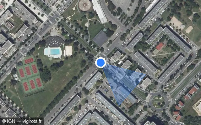 Vue satellite de l'emplacement du radar tourelle à Vénissieux