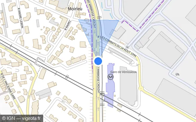 Vue plan de l'emplacement du radar tourelle à Vénissieux