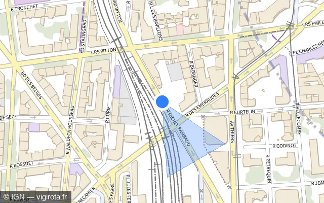 Vue plan de l'emplacement du radar tourelle à Villeurbanne