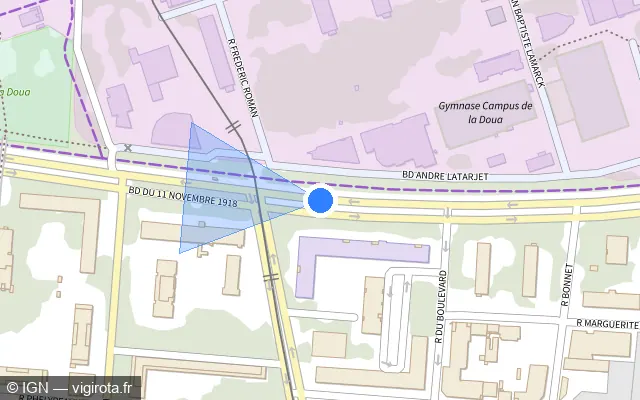 Vue plan de l'emplacement du radar tourelle à Villeurbanne