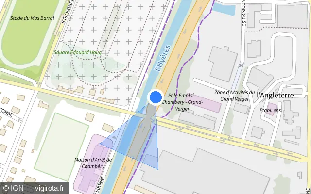 Vue plan de l'emplacement du radar de feu rouge à Chambéry