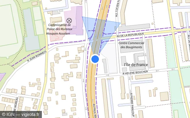 Vue plan de l'emplacement du radar tourelle à Les Mureaux