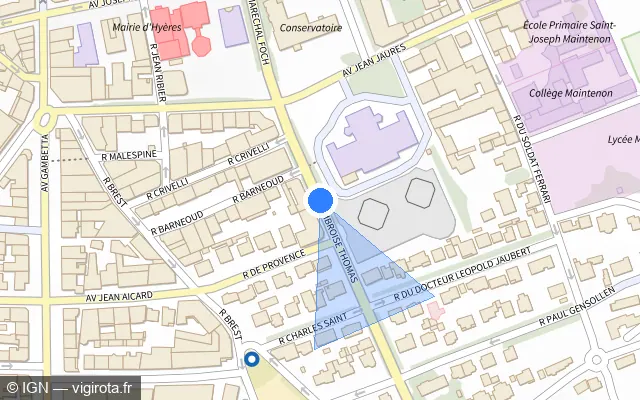 Vue plan de l'emplacement du radar de feu rouge à Carqueiranne