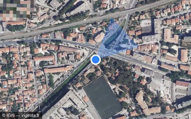 Vue satellite de l'emplacement du radar tourelle à Toulon