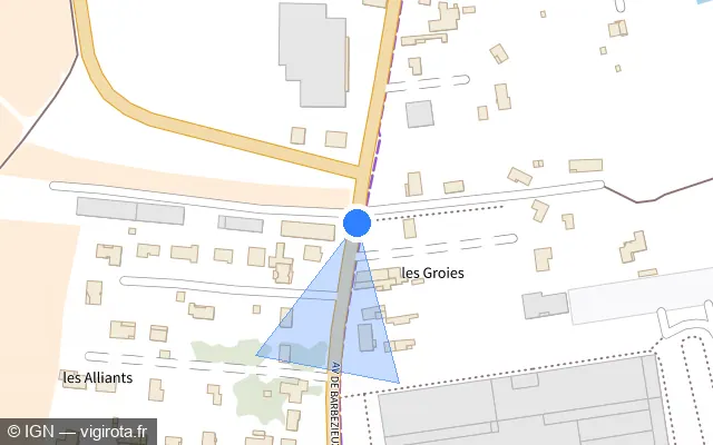 Vue plan de l'emplacement du radar de feu rouge à Châteaubernard