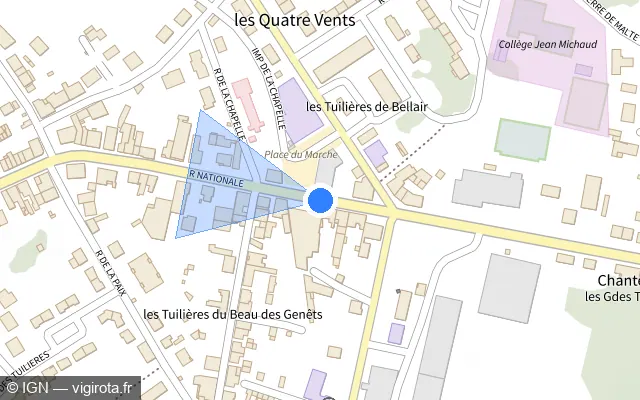 Vue plan de l'emplacement du radar de feu rouge à Terres-de-Haute-Charente
